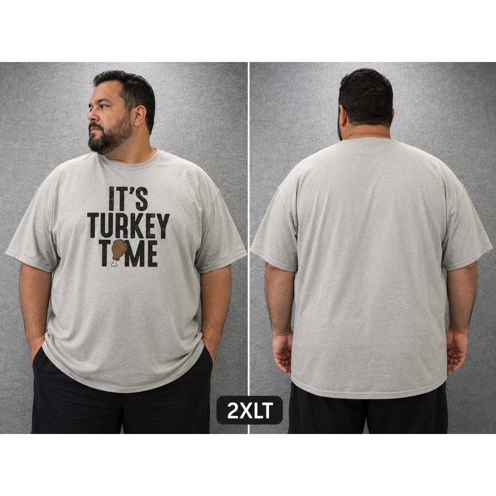 Instant Message Graphic T-Shirt Men 2XLT Gray It's Turkey Time Thanksgiving‎ Tee